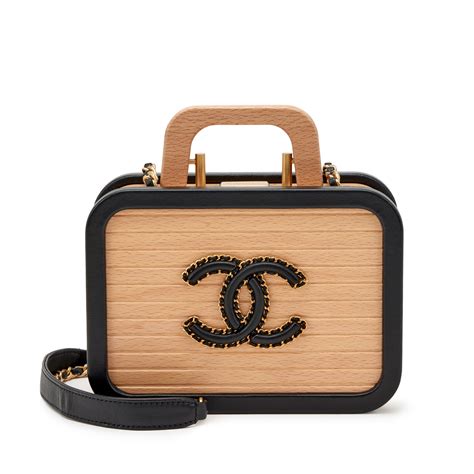 Chanel Beech Wood And Black Lambskin CC Vanity Case 